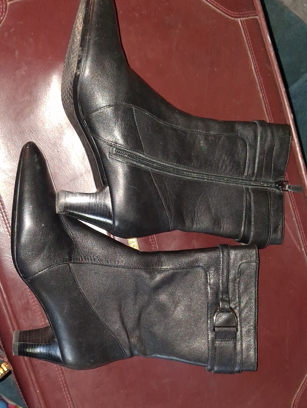 Cole Haan Nike Air Black Leather Ankle Boots with Buckle Detail
